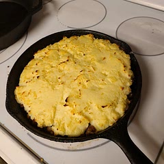 I used my mashed potato from the precious night. I did use frozen carrots, but it was excellent.   I need to get a creme brulee torch to get the crispy potato (I did broil, but I was afraid it would dry out).