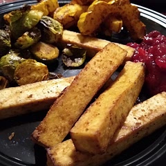 This was my "turkey" while the rest of my family ate animal parts for Thanksgiving dinner. With this recipe I think I won. The rest of my tofu block is still sitting in the marinade for leftovers.