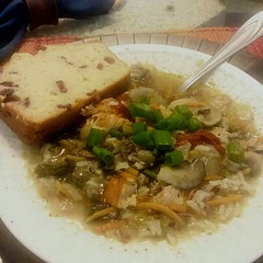 Delicious! Garnished with green onion and Served with cranberry almond bread