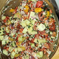 This is our 2nd time making this salad.  This time, we subbed goat cheese for Feta because it was what we had.  Left out chickpeas because using as a side salad.