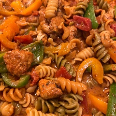 I used Rotini and added some bell peppers and chili pepper flakes and it was amazing