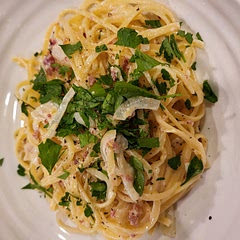 This was very delicious.  I added bacon bits and onions. Next time I'd like to try adding parmesan, chilli flakes and maybe a splash of wine. Quick and easy too.