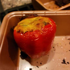 We made too much rice but it still came out pretty good. Even my husband was impressed and he doesn't like stuffed peppers.