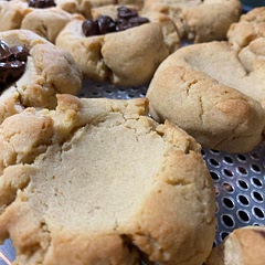 A little dry, next time I would add just a bit more liquid to the mixture. I opted to try thumbprint style and to add some chocolate chips.