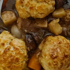 Hearty winter warmer with complex depth of flavour. Lovely sweet and and savoury notes. Great dumplings too.