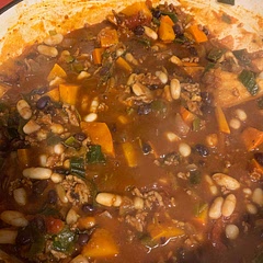I added pumpkin & leek; black & big white beans & lump of 85% chocolate