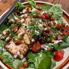 I would pan fry the tofu separately for better crispiness and also marinate longer. I also think the tahini sauce needed more flavor, garlic, more salt. I ran out of greens and paired with rice for leftovers.