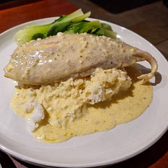We used snapper, 3 x the garlic and a whole small container of cooking cream for extra sauce as well as the juice of 1 med size lemon. It was delicious. Will definitely do again.