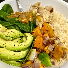 Very tasty! I added chilli oil and chilli flakes to the peanut sauce and it was awesome. Might try quinoa next time!