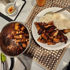 I made double the amount of the Marinade to make the sauce. If you are cooking it in the oven make sure you have a drip catcher because the fat from the pork will leak over.
But it is a great recipe just needs more sauce.