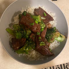 Served over rice. Added a little more brown sugar, ginger and soy than the recipe called for but it turned out great! I would use stew meat next time for sure.