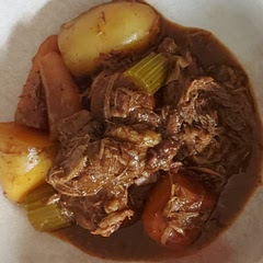 I added celery, a few cloves of garlic and worcestershire sauce. I transferred it from the slow cooker back into the dutch oven where I browned the meat, I simmered it for another 10 minutes to thicken it some more.
