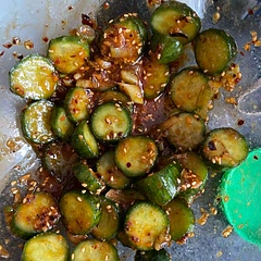 delicious and very simple / easy.  great recipe for leftover mini cucumbers. subbed in brown sugar instead of honey (not sure if it's 1-to-1 though, I eyed it). used powder garlic instead of fresh (also eyed). added roasted sesame seeds, mild chili crisp, and a bit of scallion. only had regular sesame seed oil but I'm sure the toasted variety (as listed in the recipe) would bring even more depth of flavor. crunchy, savory, spicy if you want it to be. an absolute tasty go-to.