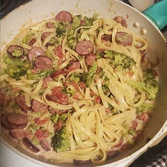 If you use fresh broccoli, brown your sausage first, then add 1/2 cup of water with the broccoli to steam it. It also de-glazes the pan.