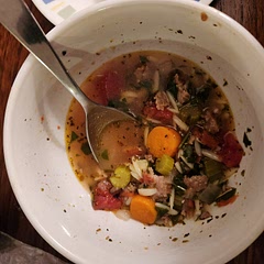 I used more celery than just one stock. I used mild sausage so I didn't think it was too hot. Overall it was a nice hearty soup!