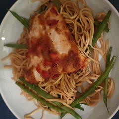 Delicious used long green beans and Spinach instead of mange tout. Also used honey instead of miren was very tasty and quick to make.