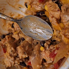 Made with two peppers
1 onion
2 large chicken breasts -made 4 large servings