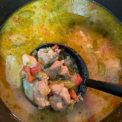 I used 2 cans of green chilies and 1 can of original Rotel. After cutting the pork I coated them with avocado oil then seasoned them with salt, pepper and garlic powder. I used a little more cumin and a splash of lime juice before allowing it to simmer for an hour. It was absolutely delicious. The only thing I would do differently is cut the pork a little smaller. 