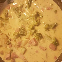 I used frozen broccoli and added extra. I also added 4 small potatoes diced up and a whole 16oz package of Shredded cheese. I did not use a thickener and the soup was devine! The family loved it.