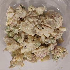 This has a different flavor than I'm used to, but it tastes good. I subbed green onion for red and didn't use celery.