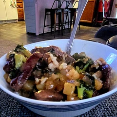 Added broccoli and water chestnuts. Used less soy sauce and more brown sugar so it was sweeter vs. salty