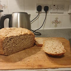 A brilliant way to make bread. I did prove it, using a stretch and fold method every half hour x4, and I did give it 5 minutes in the oven to colour the top. I used a tea towel under the lid to collect steam and prevent it making the top soggy. The texture was great, both fresh and toasted.