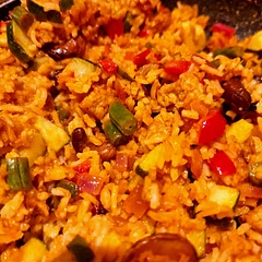 Super delicious! This recipe is for about 6 people though! We followed the recipe this time, but I imagine you could substitute any veggies, meat alternatives etc you like as long as the sauce is the same.