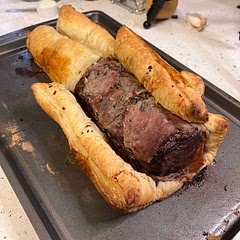 It TASTED great. The puff pastry instructions maybe aren’t the best. Some chef friends saw my result and suggested tying it with kitchen twine to get it to stay together, as well as putting it in the oven upside down so the pastry stays closed.