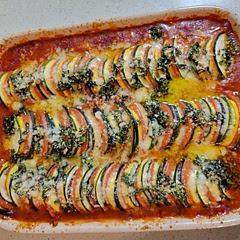 Parmasan was a great addition. Wife liked it, me it was tolerable..I really don't squash zucchini or eggplant. Alot of knife work.