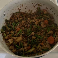 Added extra veggies that were on hand and traded sugar for honey. I also used quinoa instead of rice.