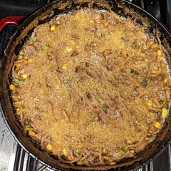 Not photogenic but yummy! Halved the recipe and did the whole thing in a cast iron pan.