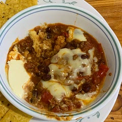 So good !! Such a great comfort food. 
Served with melted cheese, sour cream and nacho chips

I followed upto step 4 and then chucked in slow cooker for 4 hours