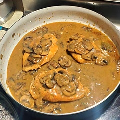 The chicken is super moist...my 11yr old son and my husband are mushroom lovers, so, I double the butter, garlic, and beef broth and use 16 oz of fresh mushrooms instead of the very small amount the recipe calls...