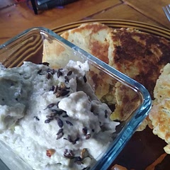 I toasted cumin and fennel seeds for the top. Served with flatbread, kimchi and saurkrout