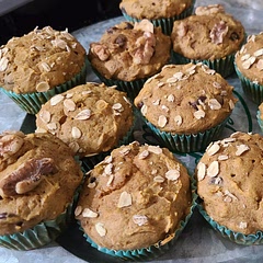 Update: I added an additional tsp of pumpkin spice from what the recipe calls.
Note: I was able to make 1.5 batch of this recipe using one entire 15 oz can of pure pumpkin (increasing the other ingredients by 1.5 times as well)

Will try adding more pumpkin spice next time