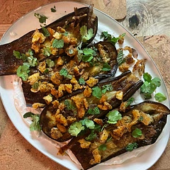 Loved all of this! Another great vegetarian option - the homemade croutons are also great. The eggplant gets custardy with the long cooking