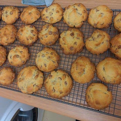 Really simple recipe, kid friendly and beginner friendly too. Squidgy in the middle and crispy on the outside. We also made a batch with smarties instead, so naughty, but delicious.