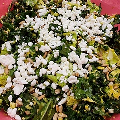 I roasted sunflower seeds instead of almonds 
I used crumbled goat cheese instead of the cheese they listed