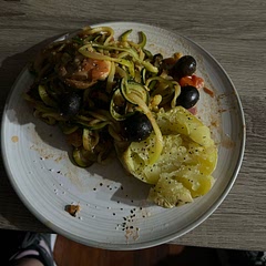 Added garlic, onion, fresh parsley, and olives. Forgot the pine nuts and spinach but sure that would just be even more delicious