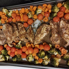 Served with rice. My chicken was a bit overcooked so I'll adjust for that next time. The marinade wasn't as flavourful as I had expected.