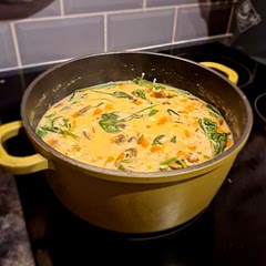 Would recommend using less flour if you don't want it as thick as the rice thickens it up a lot. However it's very tasty!