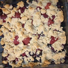 Frozen fruit made it watery.  We did not add sweetener to the crumble, next time we will.