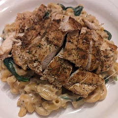 Used protein pasta to increase protein to 43g. Next time will add more milk. It was a bit dry as it cooled.