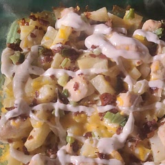 Pretty simple recipe.  Very tasty and kid friendly.  I topped it with ranch dressing.
