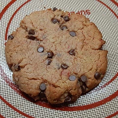 I used half the amount of chocolate chips and baked at fan 180C for 10 mins and they turned out perfect. Also added some pink gel food colouring which created a subtle marble effect.