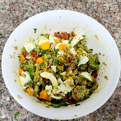 I added boiled eggs to the salad, and it turned out great! Thanks for the recipe! The taste of tuna really stands out.