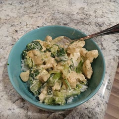 So I used frozen broccoli and drained after cooking it. I also added extra spinach and used red pepper and black pepper. I served it over rice and tomorrow I'll try it over red lentil pasta.
