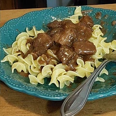 Added beef consume to it and thickened with corn starch. Super yummy