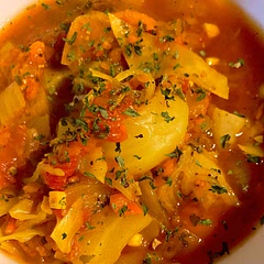 Incoming Adjustments 
-bump all herbs to a Tbdp. and garlic 3 big cloves

Added:
- 2tsp rosemary 
-2tsp turmeric 
-2tsp ACV

Added spaghetti squash to make more of a stew. Taste better day after