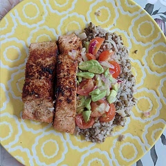 I made mine with a lentil and rice side. The spice mix was perfect for the salmon and the salsa was incredible.